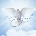 Caneca panoramica dia do espirito santo mensagem religiosa delicado em azul e branco